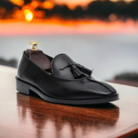 Men's Handmade Black Genuine Leather Shoes, Slip On Moccasin Loafer Tussle Shoes - Thumbnail 1