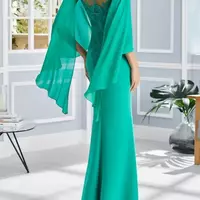 Chiffon Mother's Dresses Flare Sleeves Appliques Long Mother of the Bride Dress Elegant Fit Wedding Guest Women - Thumbnail 1
