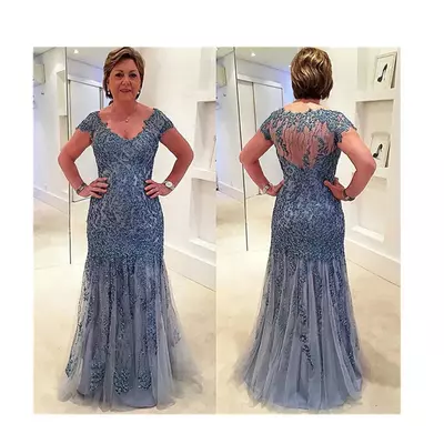 Mother of the bride dresses a-line 3/4 sleeves chiffon appliques beaded plus size groom mother dresses for weddings