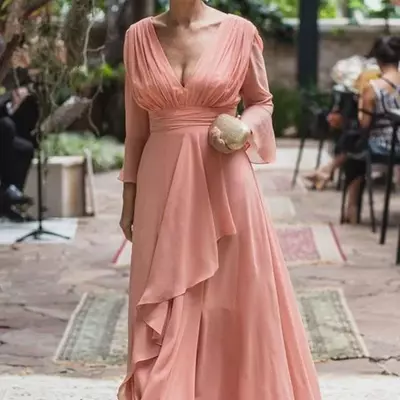 Elegant chiffon v neck mother of the bride/ groom dresses long sleeves ruffles ladies formal evening gowns custom made