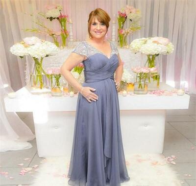 Cap Sleeve Mother of the Bride/ Groom Dresses Chiffon Formal Groom Godmother Evening Wedding Party Guests Gowns Plus Size Custom Made