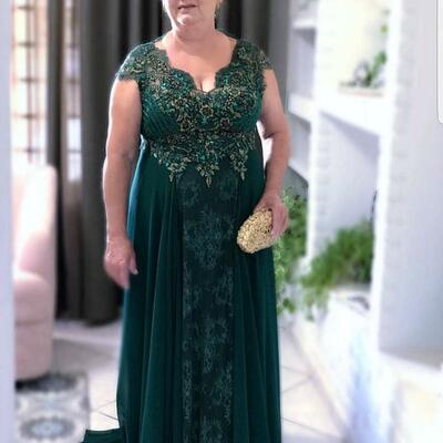 Hunter green plus size mother of bride/ groom dresses lace beaded crystals mothers dresses chiffon evening dresses formal party gowns