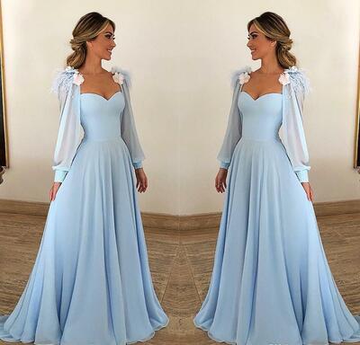 Mother of the Bride/Groom Dresses Sky Blue Long Sleeves Formal Godmother Evening Wedding Party Guests Gown 
