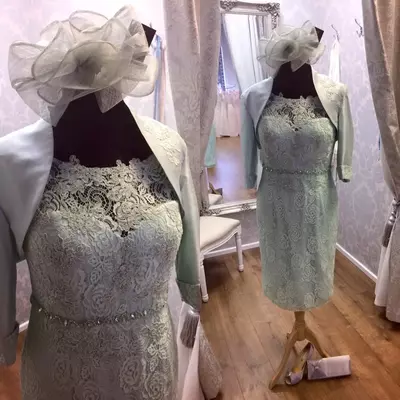 Mother Of The Bride/ Groom Dress With Jacket Short Lace Sheath Mom Evening Dresses 