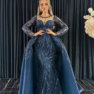  sequined lace mermaid mother of bride/groom dresses detachable train evening prom formal party birthday celebrity mother of groom gowns dress