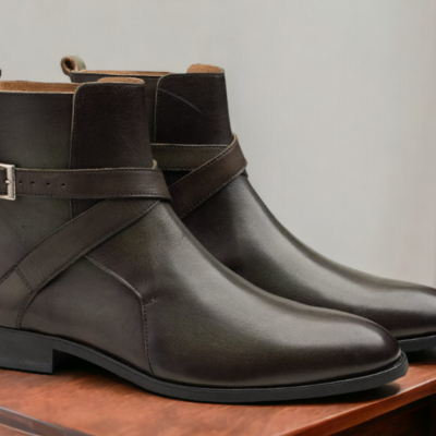 Handmade dark brown pure genuine leather boot, men's jodhpurs boot - Thumbnail 2