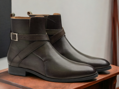 Handmade Dark Brown Pure Genuine Leather Boot, Men's Jodhpurs Boot