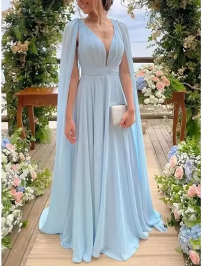 Mother of the Bride/ Groom Dresses Party Elegant V Neck Court Train Chiffon Sleeveless with Pleats