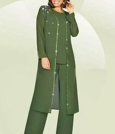 Green Plus Size Mother Of The Bride/ Groom Pant Suits With Long Jacket Mother's Groom Outfit Beads Wedding Guest Dresses