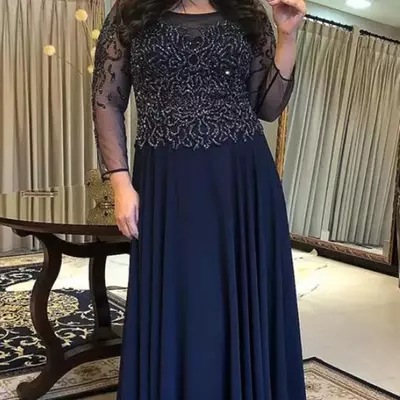 Elegant mother of the bride/ groom dresses jewel long sleeve floor length beads chiffon mother wedding guest gowns