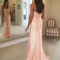 Blush Pink Mermaid Mother Of The Bride/ Groom Dresses Chiffon One Shoulder Pleats Sleeveless Sweep Train Wedding Guest Evening Gowns - Thumbnail 2