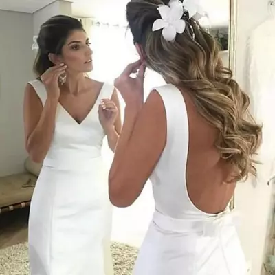 White satin simple mermaid wedding dress  backless beach bride gowns vestido de noiva robe de mariee