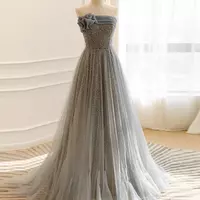 Gray Sequin Tulle Prom & Evening Gown - Elegant Long Formal Dress - Thumbnail 3