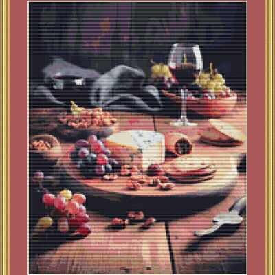 Cheese and crackers cross stitch pattern