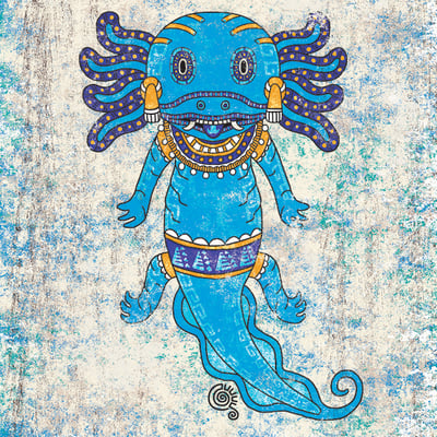 Blue axolotl art print
