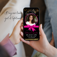 Forty Pink and Gold Birthday Invitation, Forty Mobile Invitation, Hello Forty Birthday Invite Birthday Invitation Canva Editable Active - Thumbnail 1