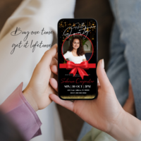 Forty Red and Gold Birthday Invitation, Forty Mobile Invitation, Hello Forty Birthday Invite Birthday Invitation Canva Editable Active - Thumbnail 1