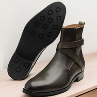Handmade Fashion Men's Brown Leather Jodhpur Ankle High Boots - Thumbnail 1