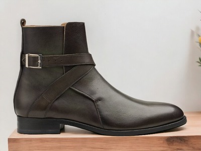 Handmade Fashion Men's Brown Leather Jodhpur Ankle High Boots