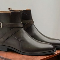 Handmade Fashion Men's Brown Leather Jodhpur Ankle High Boots - Thumbnail 2