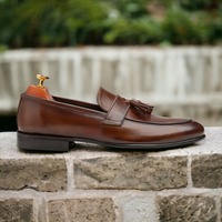 Handmade Fashion Men's Brown Leather Penny Tussle Loafer Shoes - Thumbnail 1