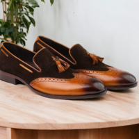 Handmade Brown Leather Suede Loafer Tussle Shoes, Men's Casual Shoes - Thumbnail 1