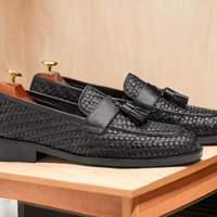 Handmade Fashion Men's Black Python Leather Penny Tussle Loafer Shoes - Thumbnail 2