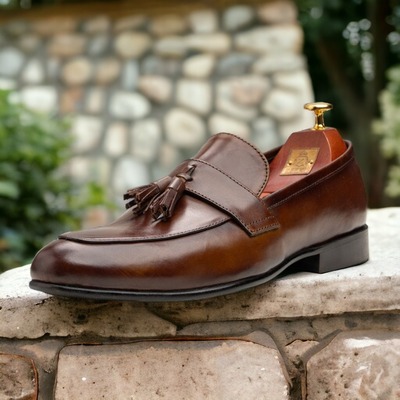 Handmade Fashion Men's Brown Leather Penny Tussle Loafer Shoes