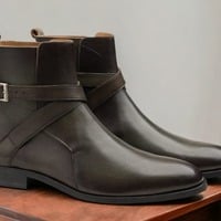 Handmade Fashion Men's Brown Leather Jodhpur Ankle High Boots - Thumbnail 2