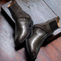 Handmade Fashion Men's Brown Leather Jodhpur Ankle High Boots - Thumbnail 1