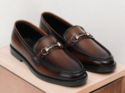 Bespoke Men's Brown Leather Shoes, Horse bit Loafer Moccasin Shoes