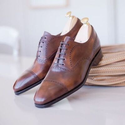 Brown Polishing Handmade Cap Toe Lace Up Dress Formal Shoes