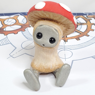 Mushroom robot resin art toy figure kawaii desk friend gift
