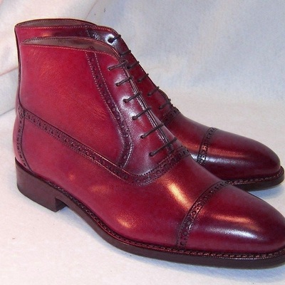 Handmade men burgundy cap toe lace up boots, ankle boot men boots - Thumbnail 1