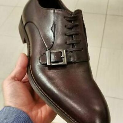 Genuine leather handmade coffee brown tone men monk rounded buckle strap shoes