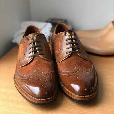 Handmade men's wingtip brown lace up leather boots, men formal leather boots