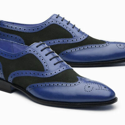 Bespoke oxfords spectator wingtip two tone navy shoes hand crafted leather men