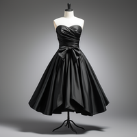 Custom Hand Made Black Satin Strapless Short Length Lace Up Back Formal Prom Evening Dress Brithday Elagant Clothing W1-18.2 - Thumbnail 1