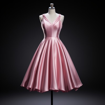 Custom hand made pink satin strapless short length lace up back formal prom evening dress brithday homecoming clothing w1-20.4