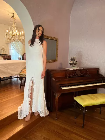 Split Lace Wedding  Dresses,Stretch Lace Wedding Dress In Ivory