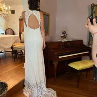 Split Lace Wedding  Dresses,Stretch Lace Wedding Dress In Ivory - Thumbnail 1