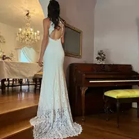 Split Lace Wedding  Dresses,Stretch Lace Wedding Dress In Ivory - Thumbnail 2