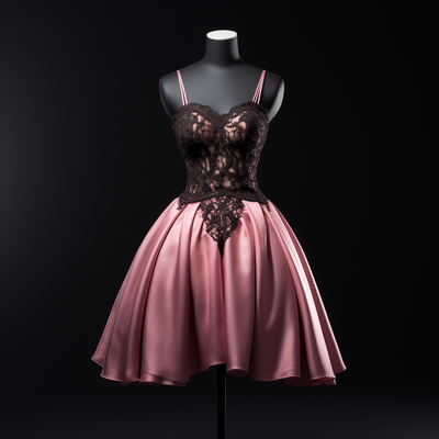 Pink satin and black lace edge applique strapless short length lace up back evening dress brithday homecoming clothing w1-21.5