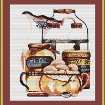 Eggs and milk cross stitch pattern