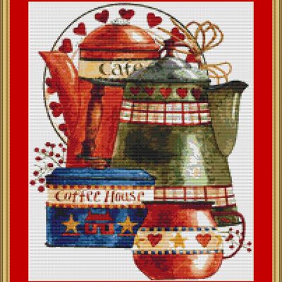 Coffee pots cross stitch pattern