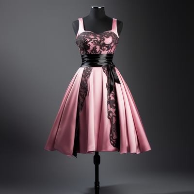 Pink satin and black lace edge applique strapless short length lace up back evening dress brithday homecoming clothing w1-21.6 - Thumbnail 3