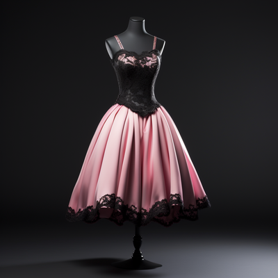 Pink Satin and Black Lace Edge Applique Strapless Short Length Lace Up Back Evening Dress Brithday Homecoming Clothing W1-21.8