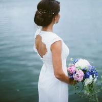 Floor-Length Lace Top Open-Back Wedding Dress  - Thumbnail 1