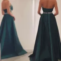 Sexy Dark Green A Line Plus Size Prom Dresses Long for Black Women Halter Beaded Sequined Formal Wear Evening Birthday Gowns - Thumbnail 1