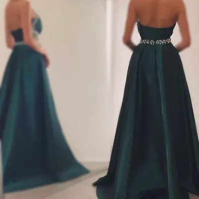 Sexy dark green a line plus size prom dresses long for black women halter beaded sequined formal wear evening birthday gowns - Thumbnail 2
